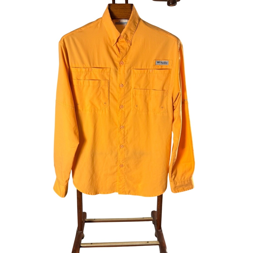 Columbia‎ PFG Tamiami II Fishing Shirt Mens Small Orange Long Sleeve UPF 40 Vent